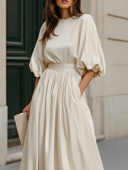 Vestido maxi bege com mangas abalonadas Zafren