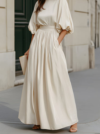 Vestido maxi bege com mangas abalonadas Zafren