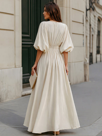Vestido maxi bege com mangas abalonadas Zafren