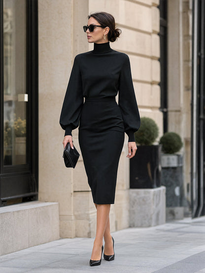 Robe midi Zafren noire à manches évêque