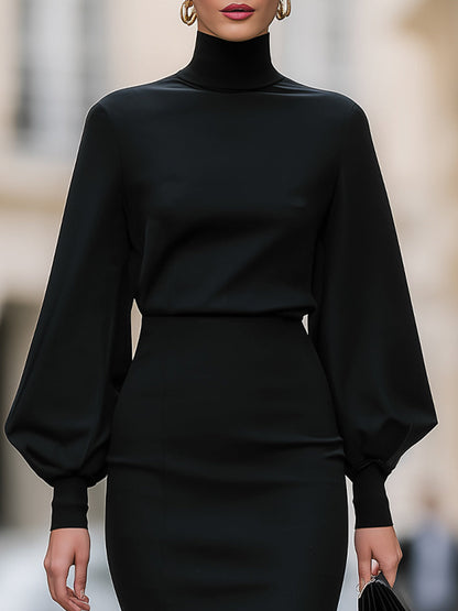 Robe midi Zafren noire à manches évêque