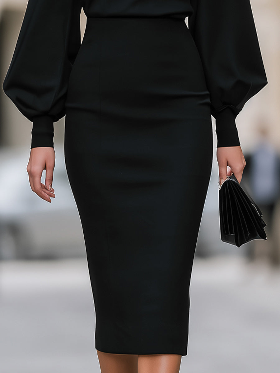 Robe midi Zafren noire à manches évêque
