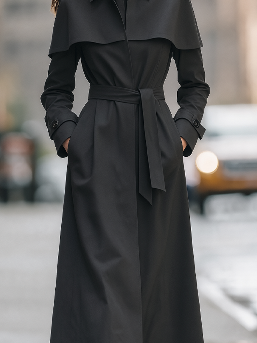 Zafren svart trenchcoat med capeaxlar