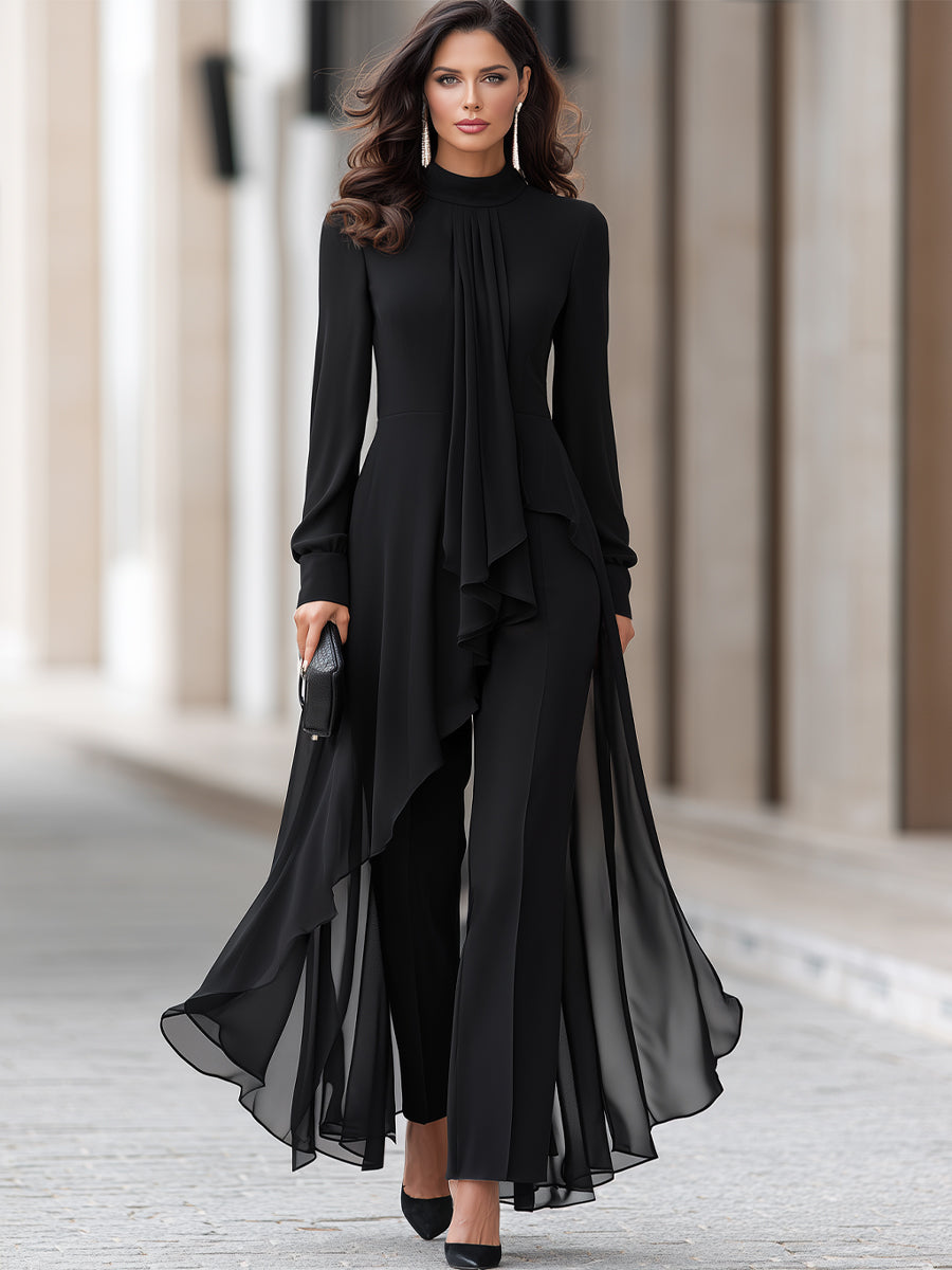 Zafren zwarte chiffon tuniek met broek