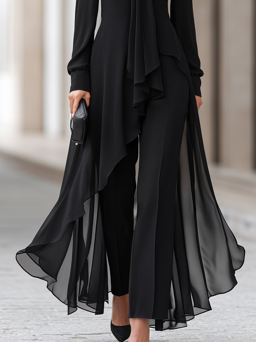 Zafren zwarte chiffon tuniek met broek