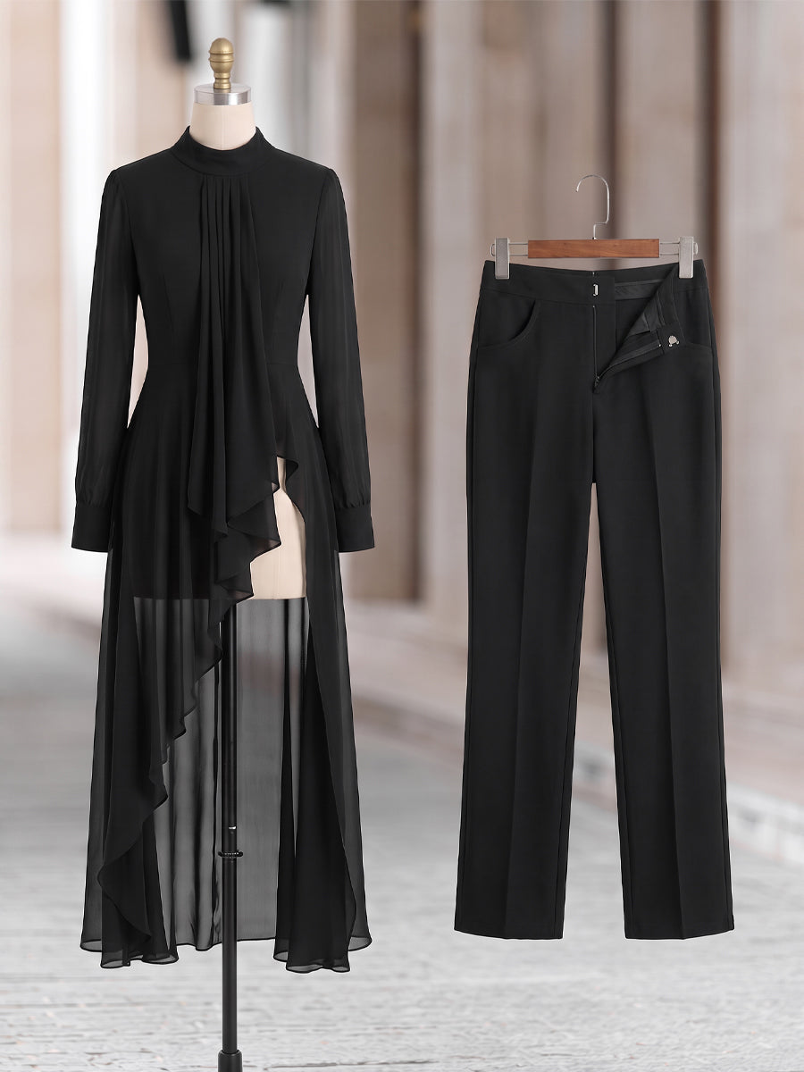 Zafren zwarte chiffon tuniek met broek
