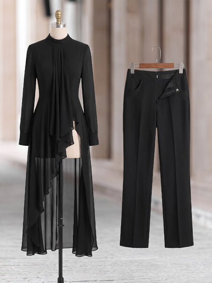 Zafren zwarte chiffon tuniek met broek