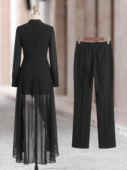 Zafren zwarte chiffon tuniek met broek