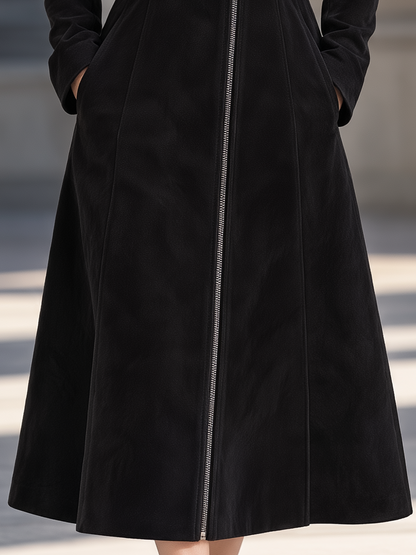 Zafren Black Faux Fur Collar Coat
