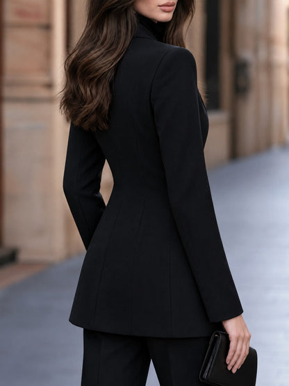 Zafren Black Faux Leather Patchwork Blazer