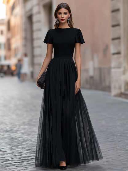 Rochie maxi Zafren neagră, cu mâneci fluture