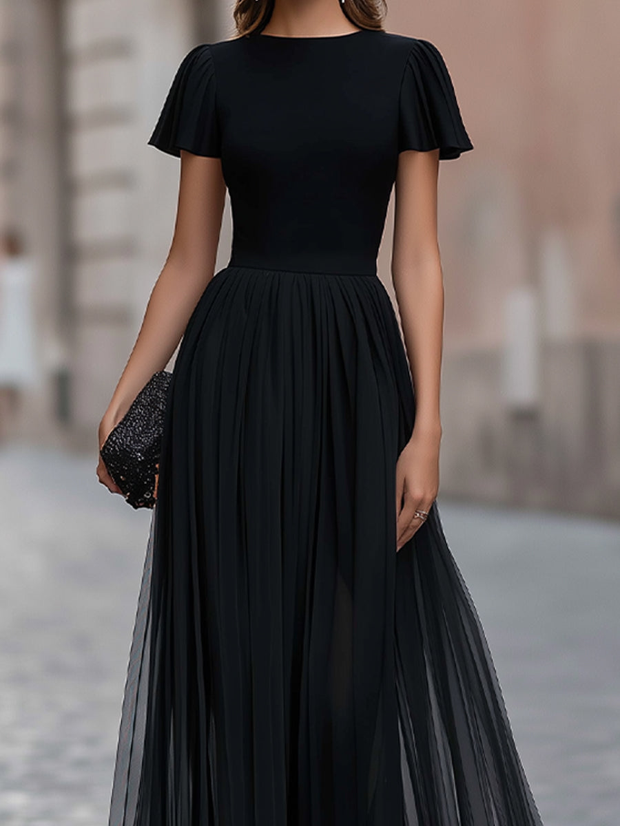 Rochie maxi Zafren neagră, cu mâneci fluture