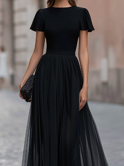 Rochie maxi Zafren neagră, cu mâneci fluture