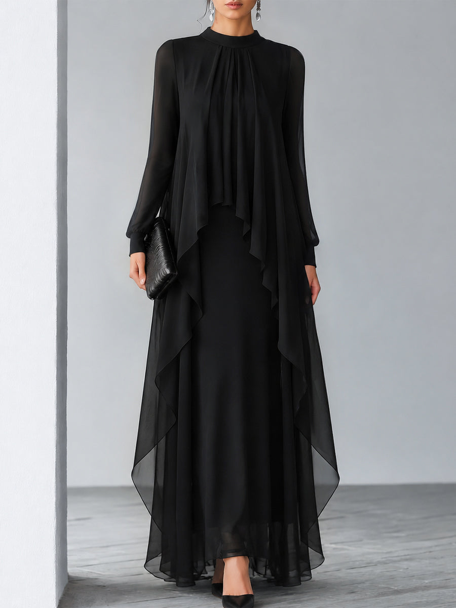Zafren Maxikleid aus schwarzem Lagen-Chiffon