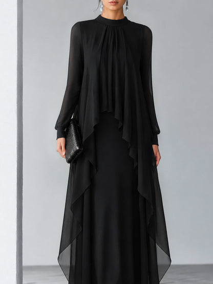 Zafren Maxikleid aus schwarzem Lagen-Chiffon