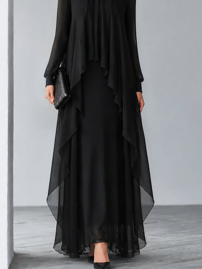 Zafren Maxikleid aus schwarzem Lagen-Chiffon