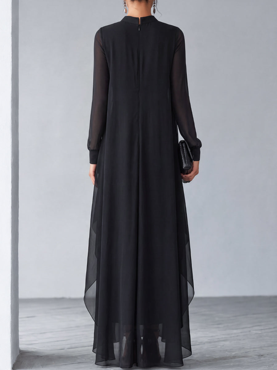 Zafren Maxikleid aus schwarzem Lagen-Chiffon