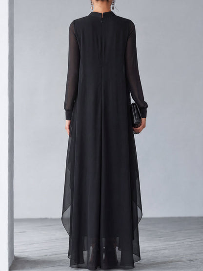 Zafren Maxikleid aus schwarzem Lagen-Chiffon