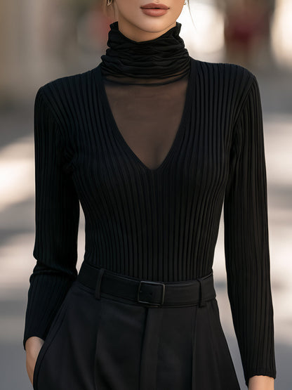 Zafren fekete, hálós, állógalléros pulóver