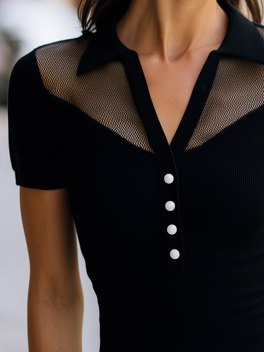 Zafren schwarzes Polotop mit Mesh-Passeinsatz