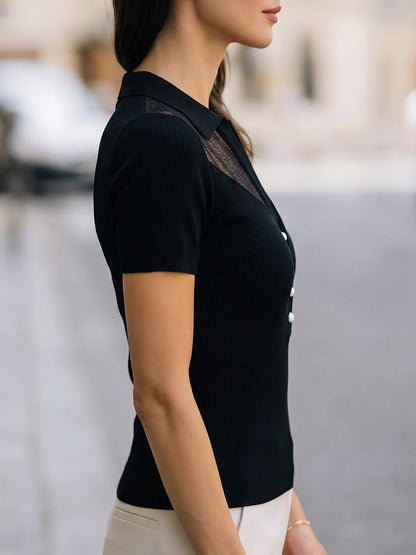 Zafren schwarzes Polotop mit Mesh-Passeinsatz