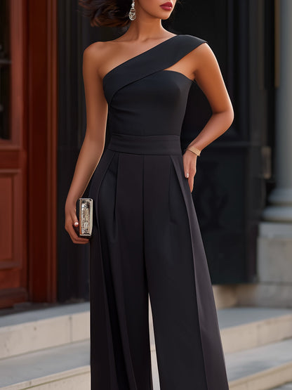 Zafren sort jumpsuit med én skulder og brede ben