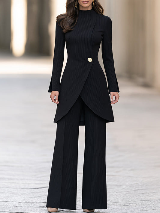 Conjunto negro Zafren con chaqueta acanalada asimétrica