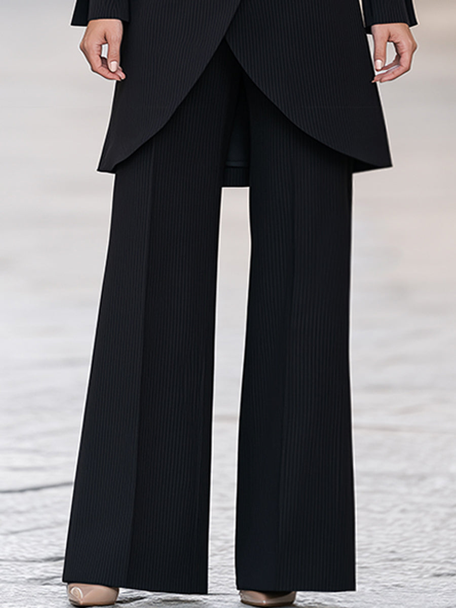Zafren Black Ribbed Asymmetric Jacket Set