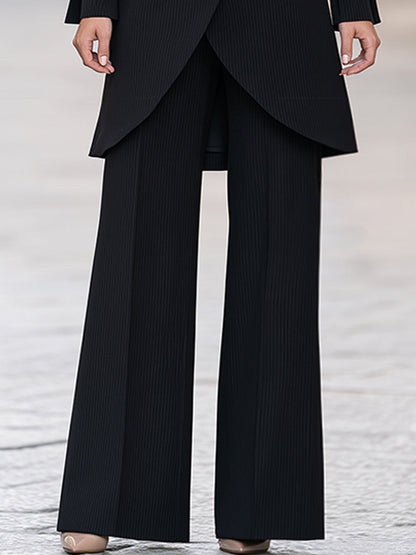 Zafren Black Ribbed Asymmetric Jacket Set