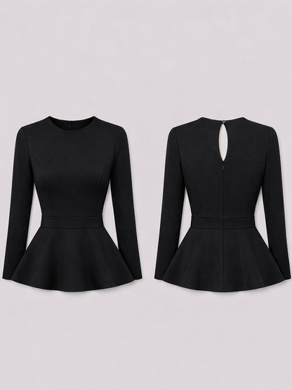 Top Zafren negru cu decolteu rotund și peplum