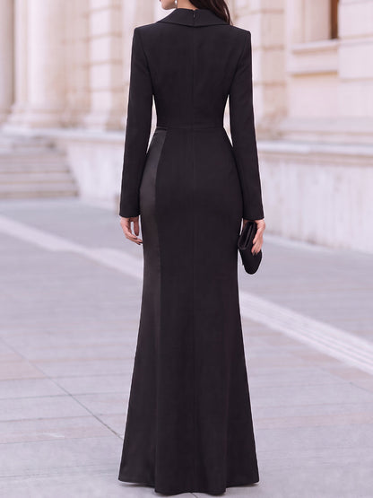 Robe de soirée Zafren noire en satin à revers, coupe sirène