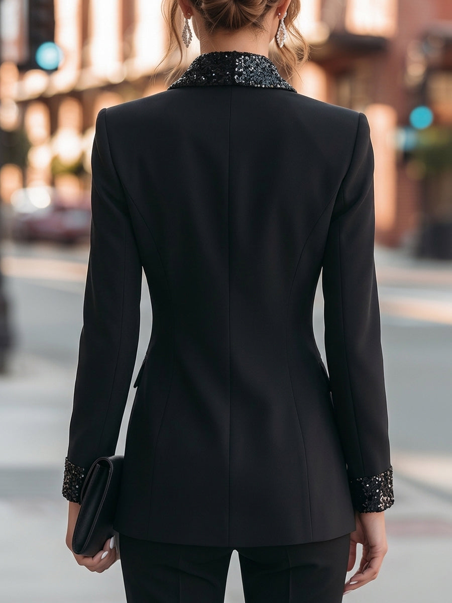 Zafren Black Sequin Lapel Blazer