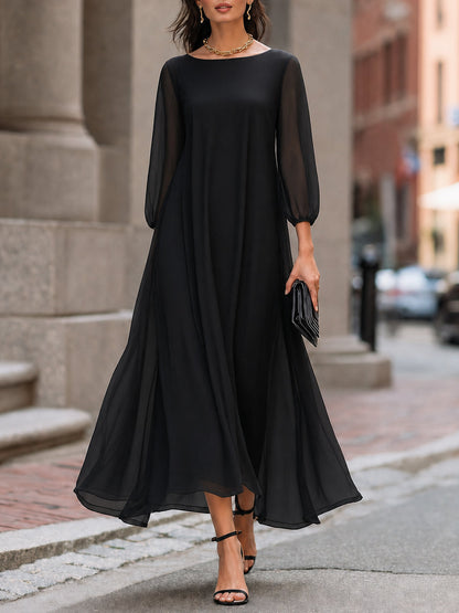 Abito maxi Zafren nero con maniche velate