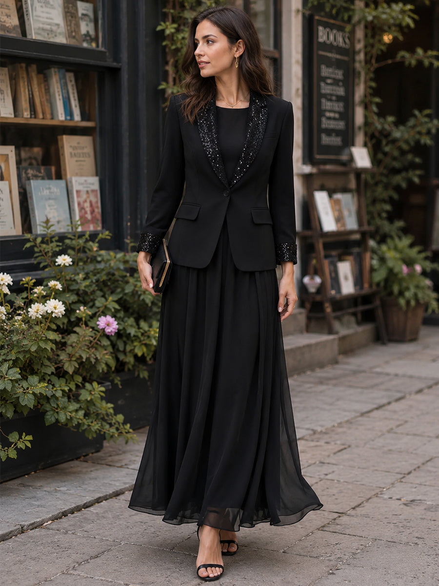 Abito maxi Zafren nero con maniche velate