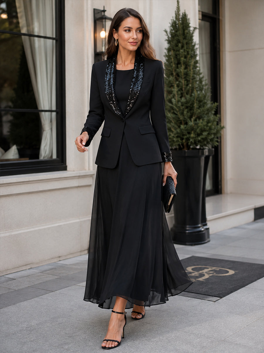 Abito maxi Zafren nero con maniche velate