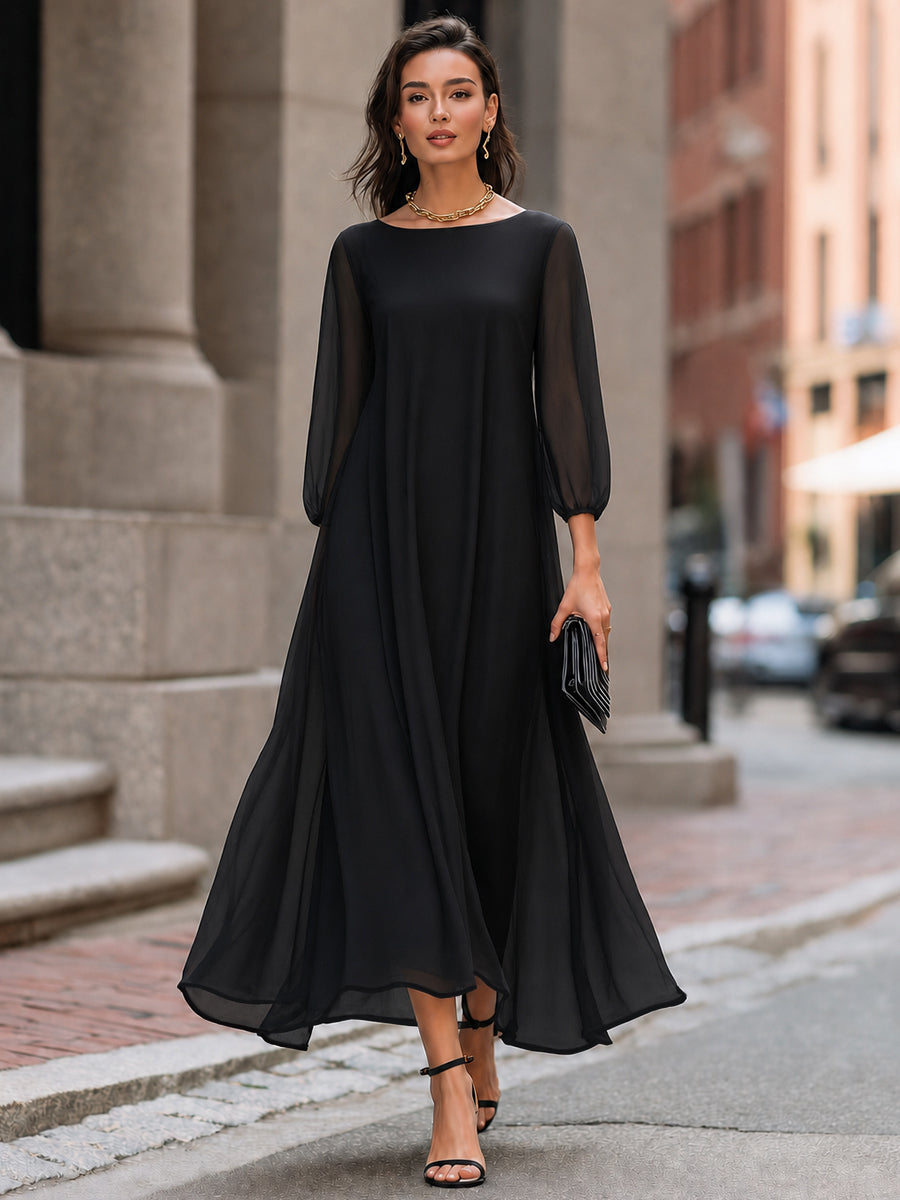 Abito maxi Zafren nero con maniche velate
