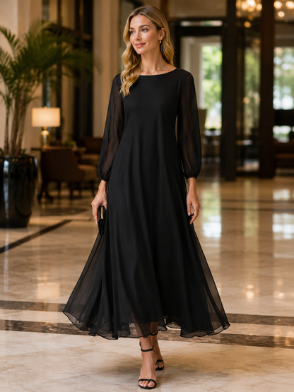 Abito maxi Zafren nero con maniche velate
