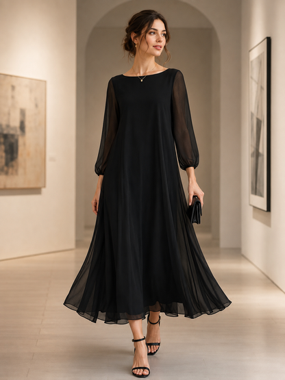 Abito maxi Zafren nero con maniche velate