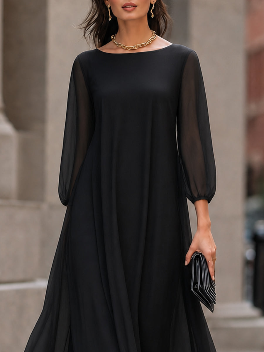 Abito maxi Zafren nero con maniche velate