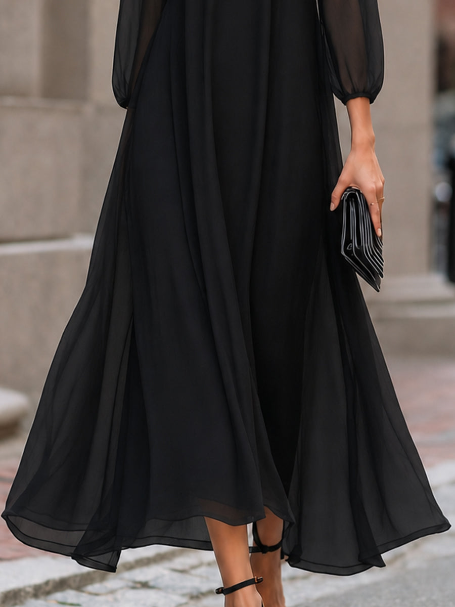 Abito maxi Zafren nero con maniche velate