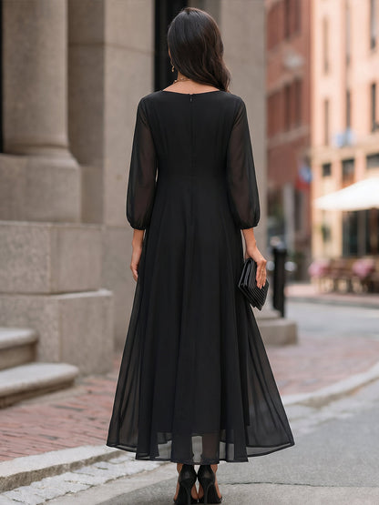 Abito maxi Zafren nero con maniche velate