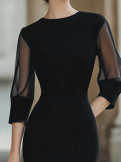Zafren Schwarzes Bleistiftkleid mit transparenten Ärmeln