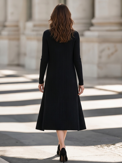 Zafren Black Striped Dress Cardigan Set