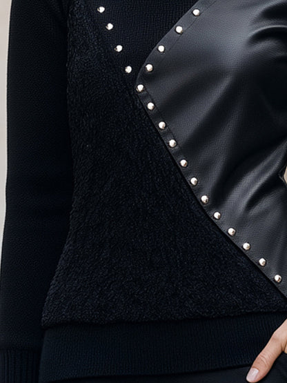 Zafren zwarte trui van imitatieleer met studs