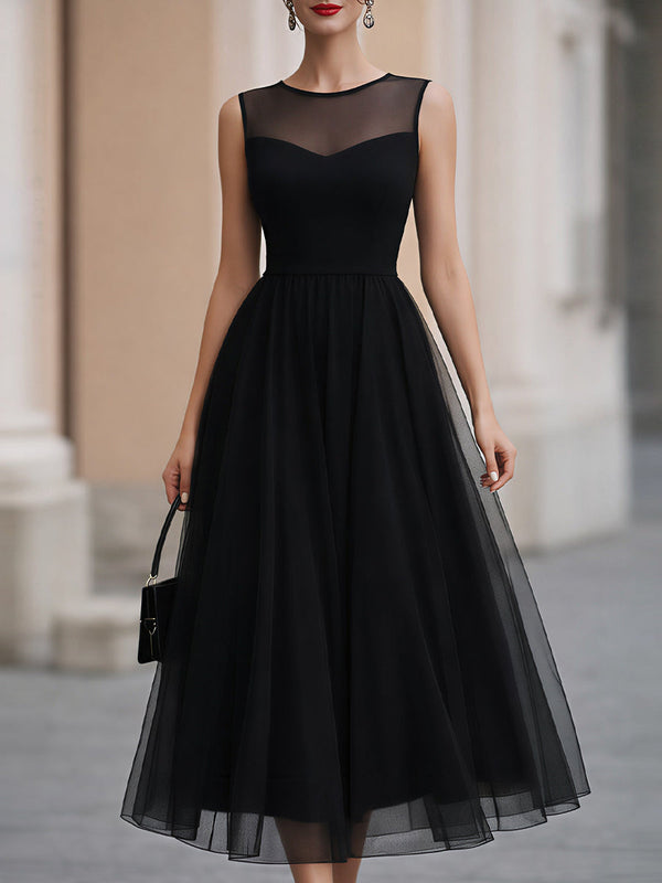 Vestido midi Zafren con falda de tul negra