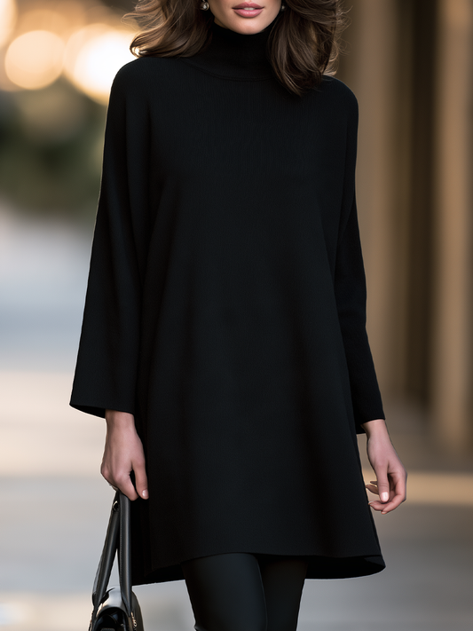 Zafren Black Turtleneck Cape Mini Dress