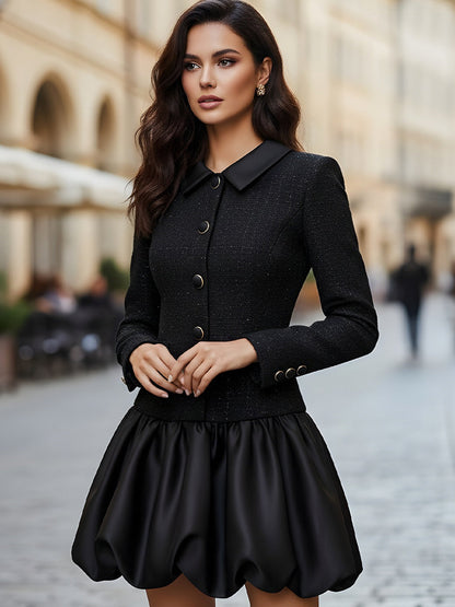 Abito nero in tweed con orlo a palloncino Zafren