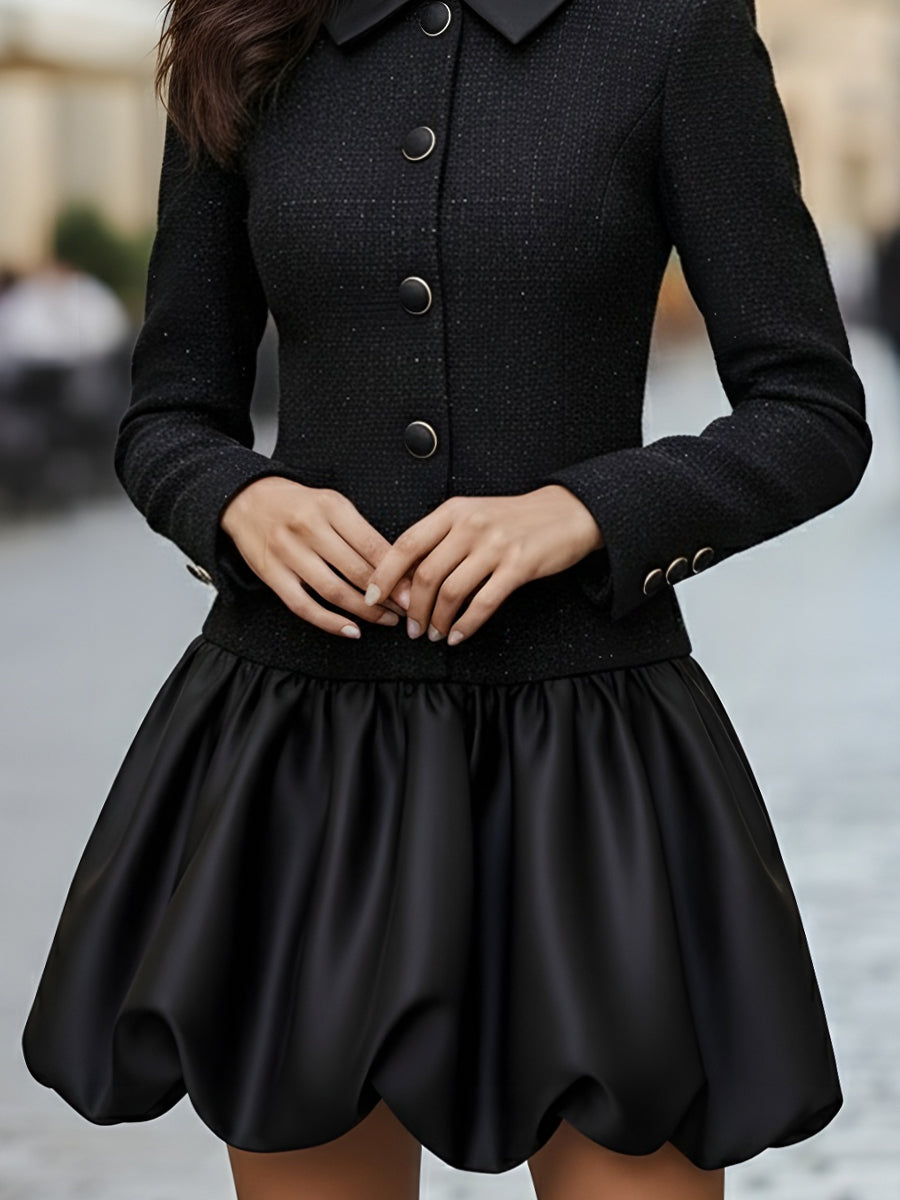 Abito nero in tweed con orlo a palloncino Zafren