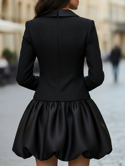 Abito nero in tweed con orlo a palloncino Zafren