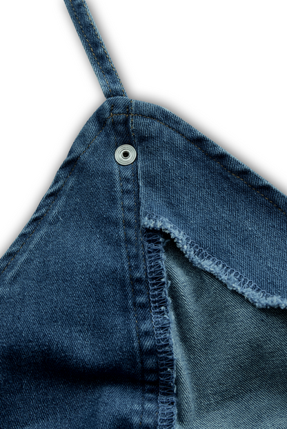 Zafren blå denimkjole med halterneck og knapper